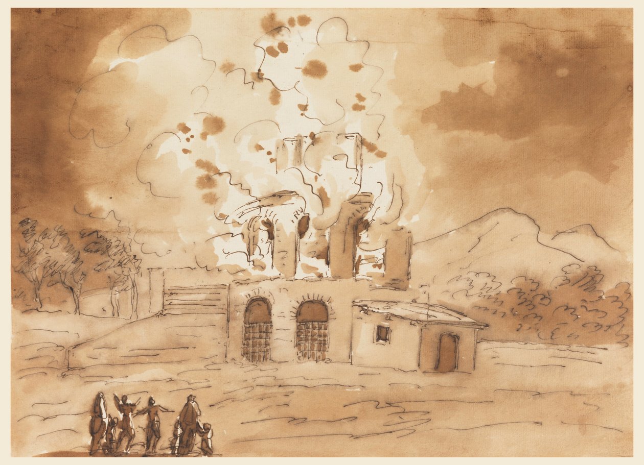 Çizim, Yanan Kule ile Manzara by Carlo Marchionni