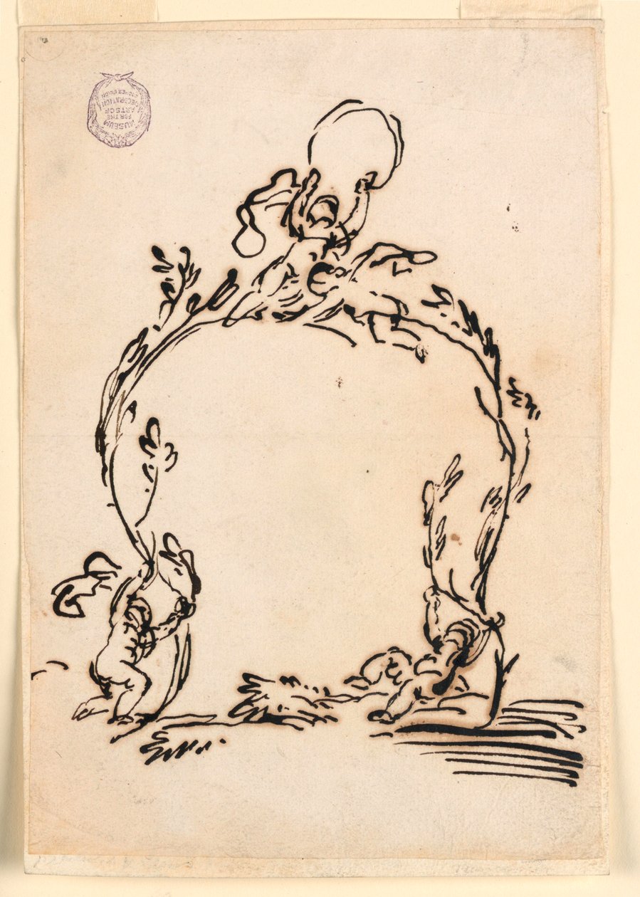 Çizim, Bir kartuş taslağı, 1760-80 by Carlo Marchionni