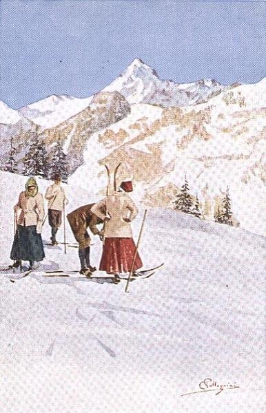 Yamaçlarda duraklayan kayakçılar (renkli taş) by Carlo Pellegrini