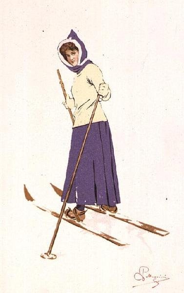 Kayakları açan kadın (renkli taş) by Carlo Pellegrini