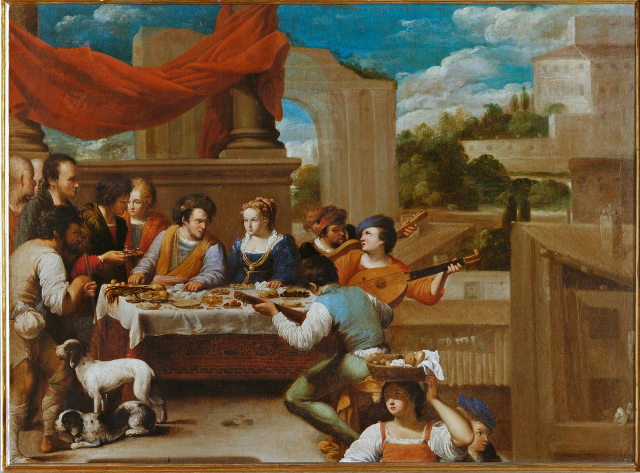 Aziz Lazarus ve Zengin Adam (tuval üzerine resim) by Carlo Saraceni