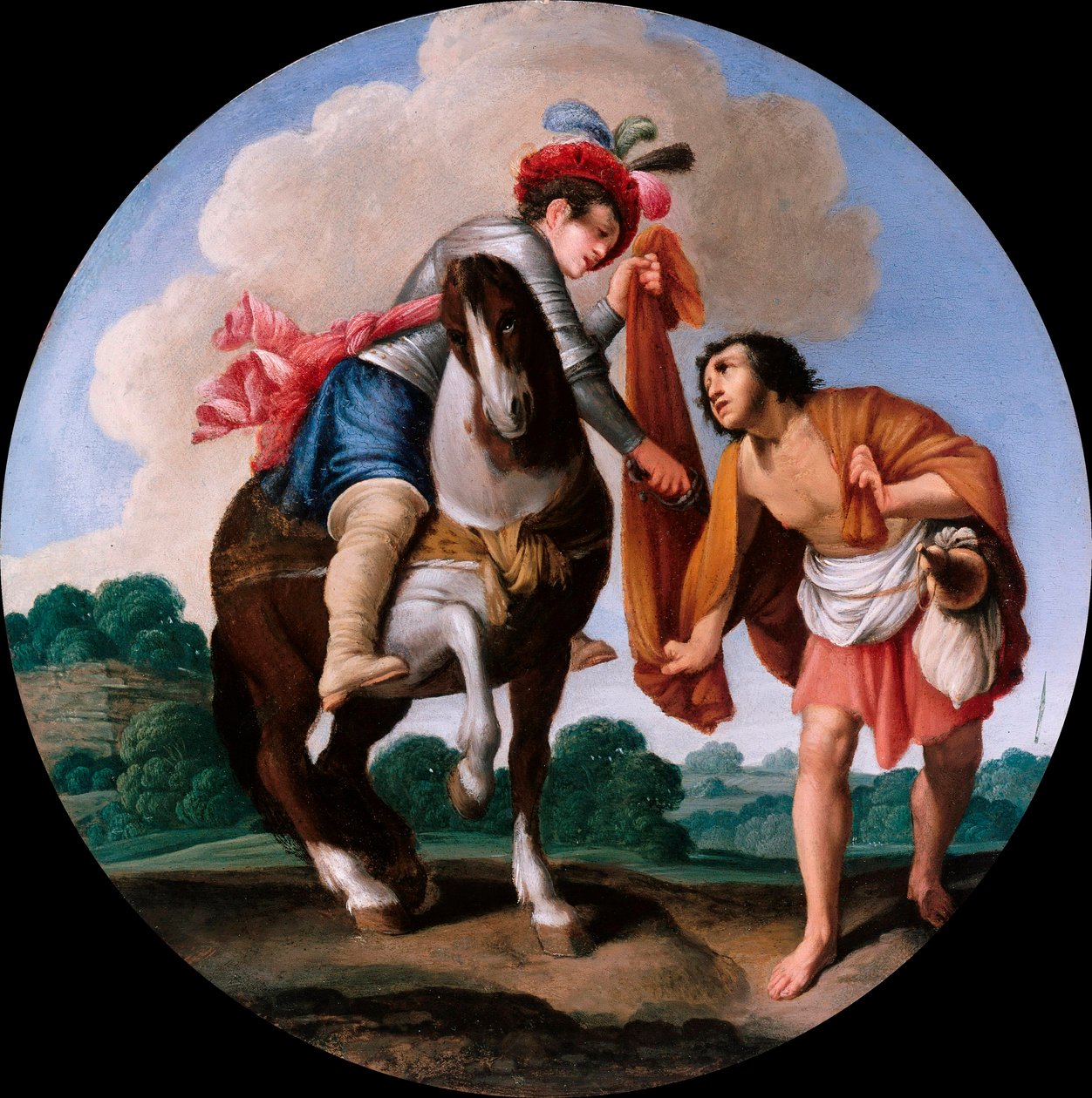 ""Saint Martin ve bir dilenci"" (Saint Martin ve bir dilenci) Tablo Carlo Saraceni (1579-1620), c 1608-1610 - Bakır üzerine yağlı boya, Çap 21 cm Staatliche Museen, Berlin by Carlo Saraceni