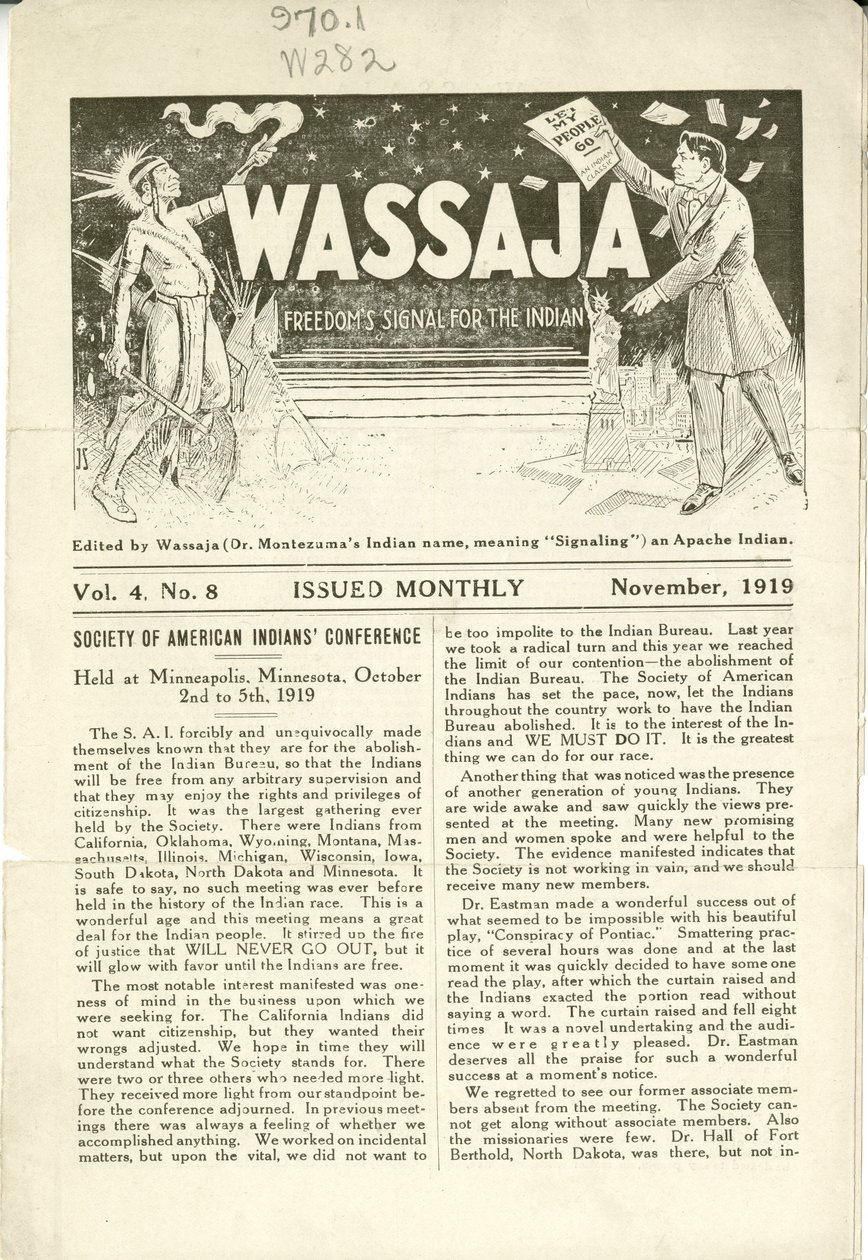 Sayı Wassaja, Cilt. 4, Sayı 8, Kasım 1919 by Carlos Montezuma