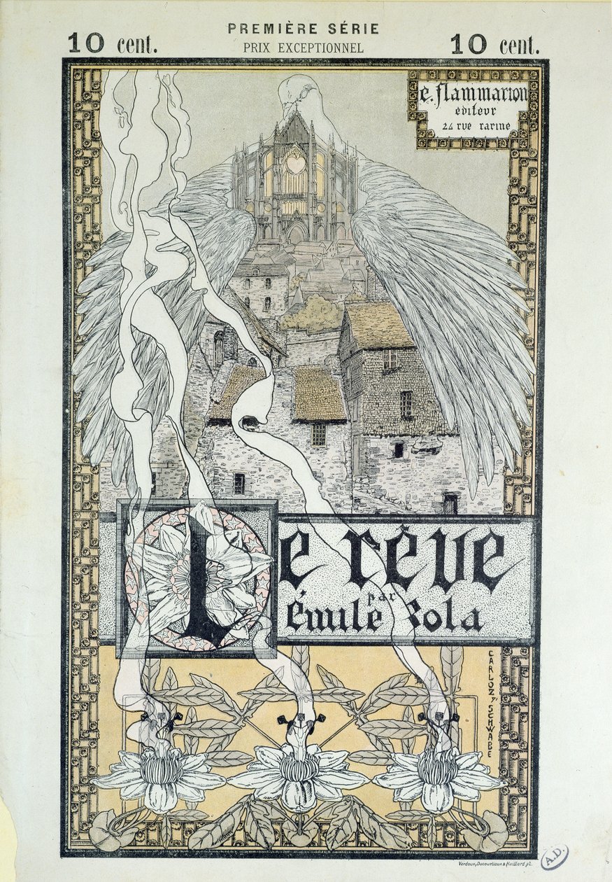 Emile Zola (1840-1902) 1892'nin "Le Reve" kitabının ön kapağı by Carlos Schwabe