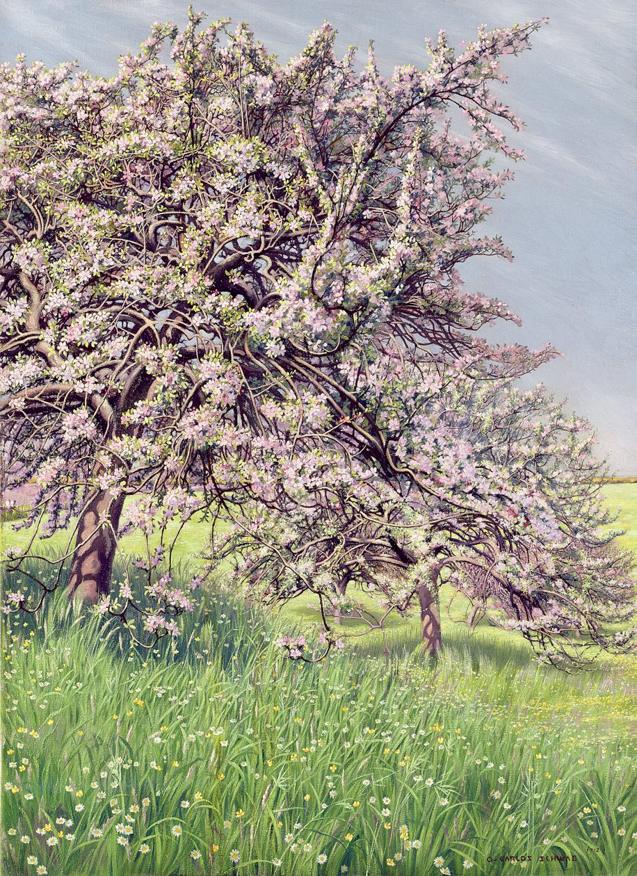 Çiçek Açan Elma Ağaçları, 1912 by Carlos Schwabe