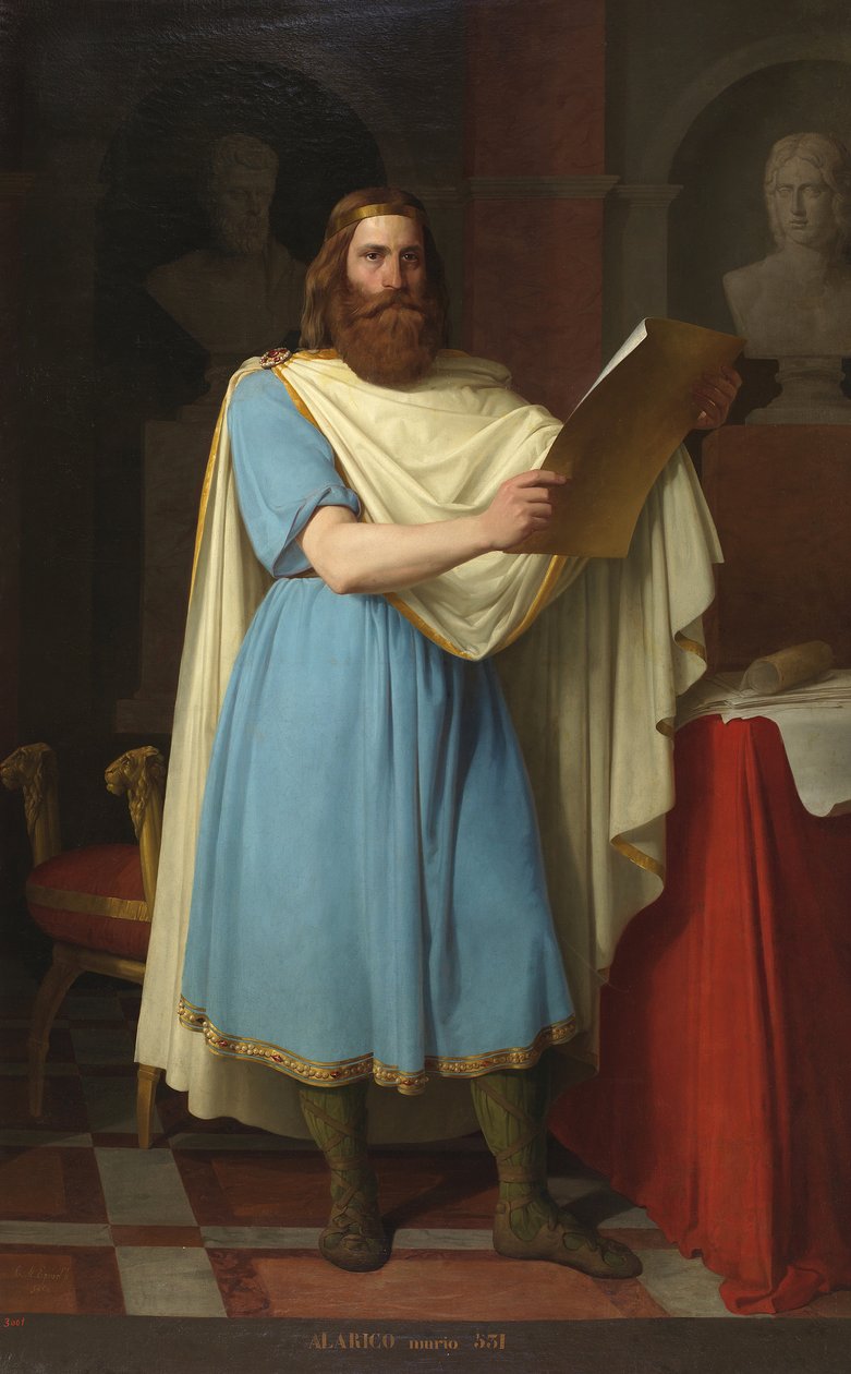 Portre du roi wisigoth Alaric II (484-507) (Vizigot Kralı Alarik, Alarich ve Alarico II) Carlos Maria Esquivel y Rivas (1830-1867) tarafından yapılan tablo 1856 Palais de las Cortes, Madrid by Carlos Maria Esquivel