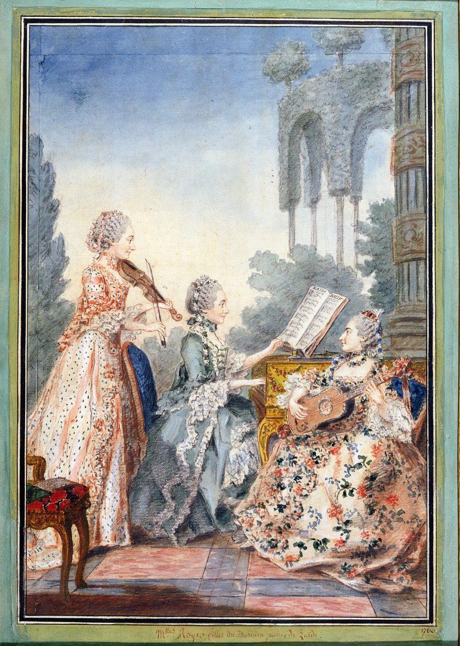ಸಂಯೋಜಕ ಜೋಸೆಫ್-ನಿಕೋಲಸ್-ಪ್ಯಾಂಕ್ರೇಸ್ ರಾಯರ್ (c.1705-55) ಅವರ ಮೂವರು ಪುತ್ರಿಯರು ಅವರ ಬ್ಯಾಲೆ ಜೈಡ್, c.1760 ಟರ್ಕ್‌ನಿಂದ ಸಂಗೀತ ನುಡಿಸುತ್ತಿದ್ದಾರೆ by Louis Carrogis dit Carmontelle