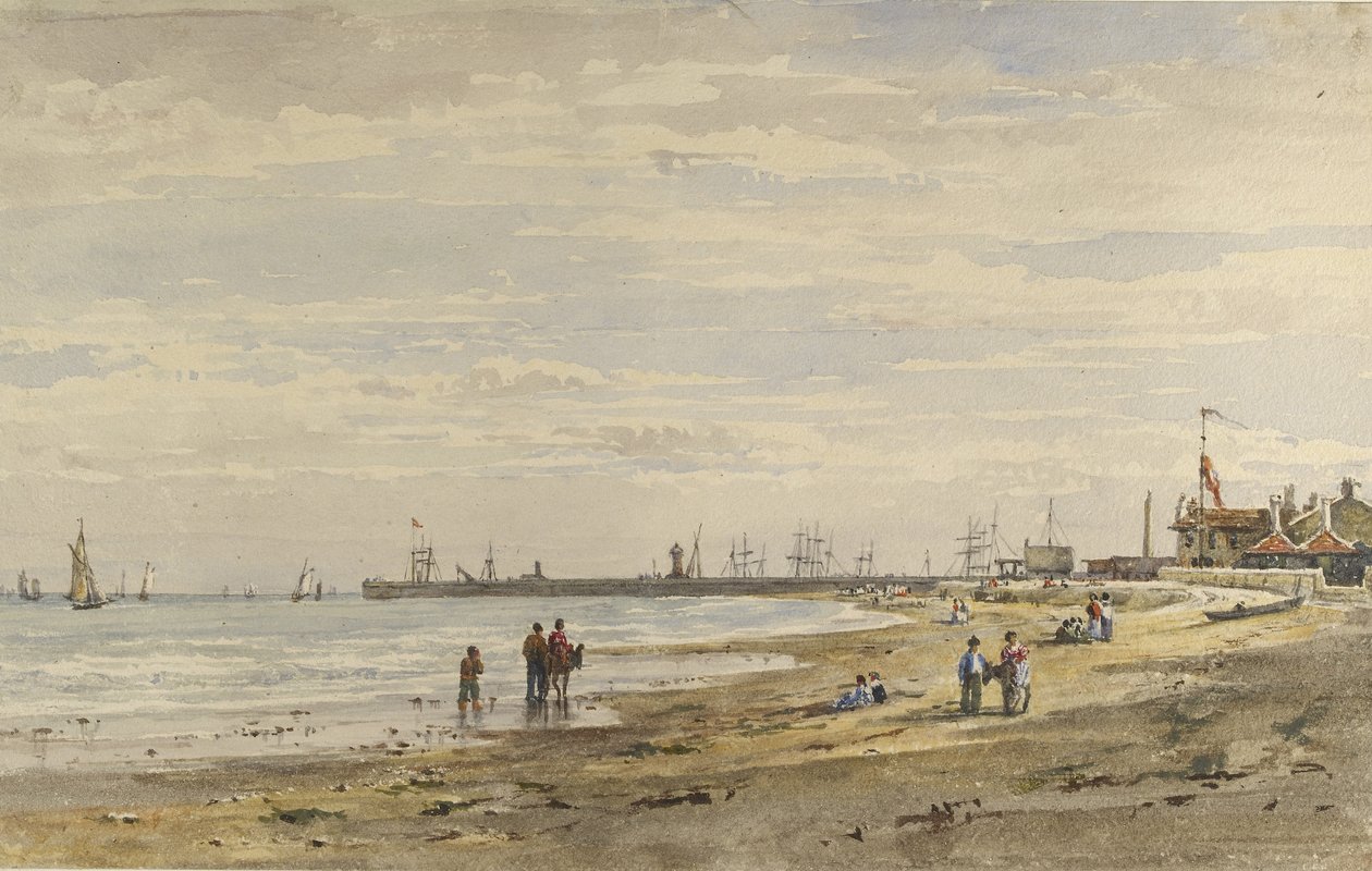 Ramsgate İskelesi, Ağustos 1838 (kağıt üzerine sulu boya) by Caroline Davidson