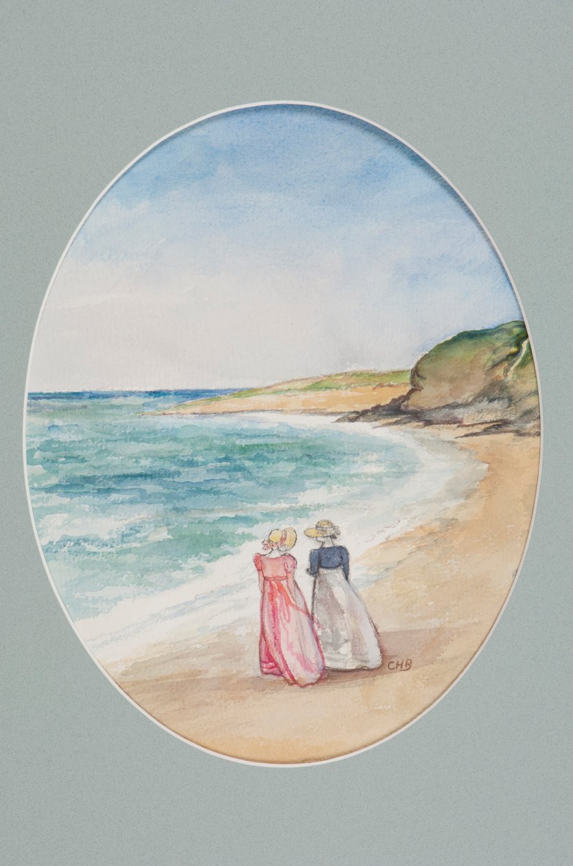 Anne ve Henrietta denize doğru yürüyüş, 2006 (kağıt üzerinde wc) by Caroline Hervey Bathurst