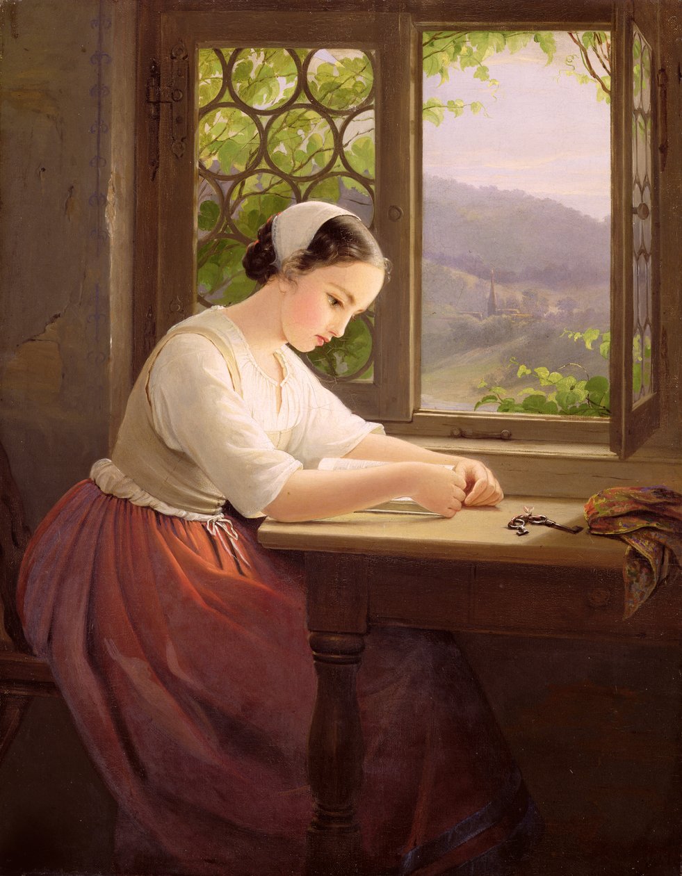Açık bir pencerenin yanında okuyan kız by Caroline von der Embde