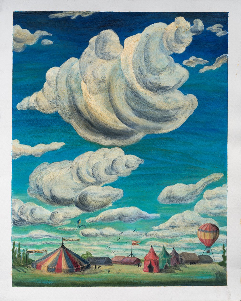 Sirk Çadırlarının Üzerindeki Büyük Bulutlar, 1992 (kağıt üzerinde yağlı boya) by Carolyn Hubbard Ford