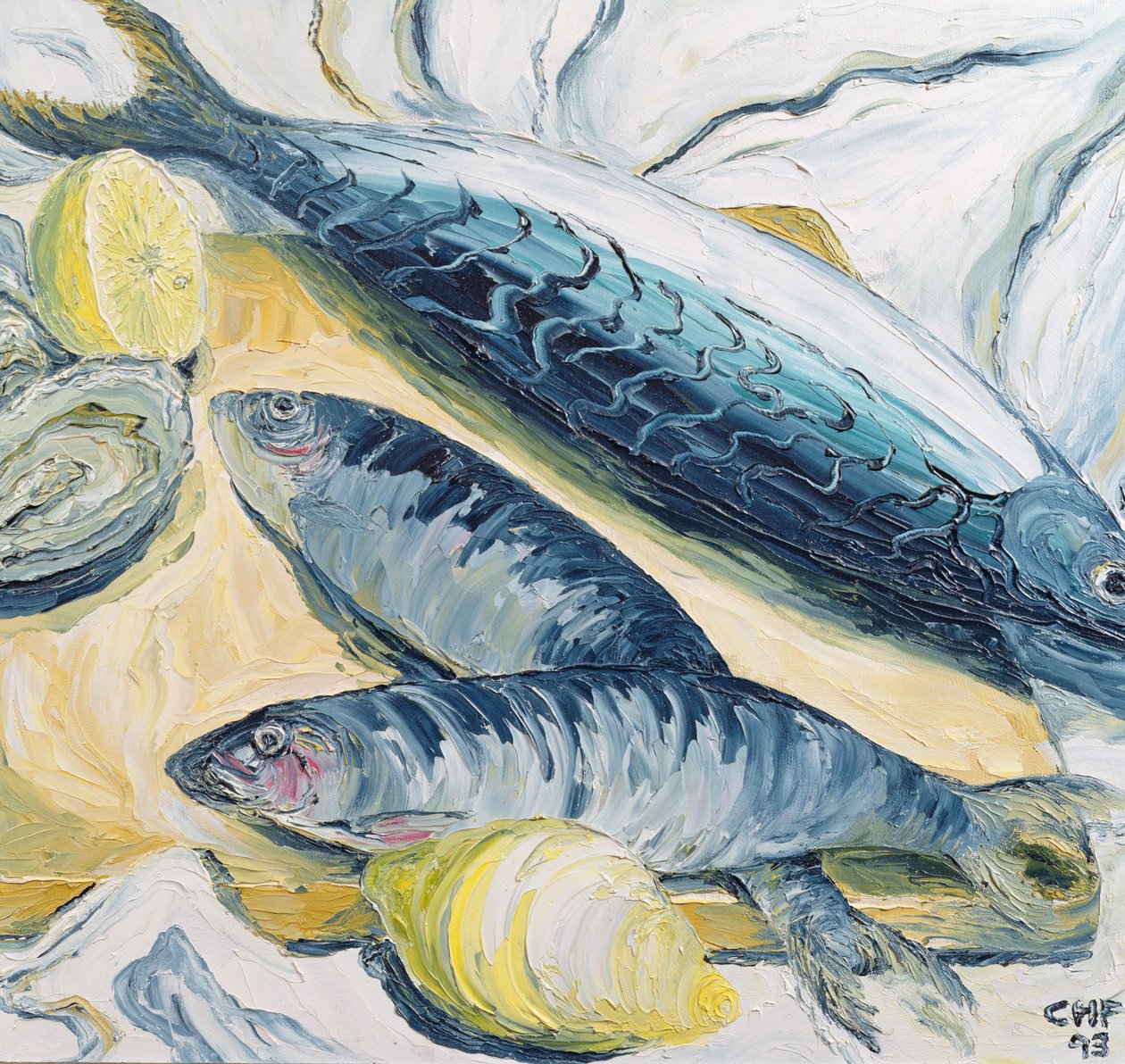 İstiridye ve Limonlu Uskumru, 1993 (kağıt üzerine yağlı boya) by Carolyn Hubbard Ford