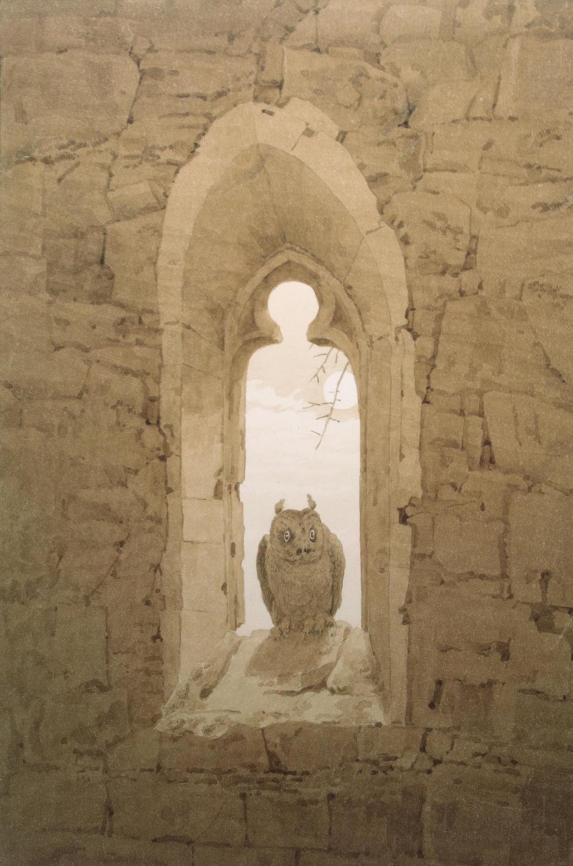 Gotik pencere nişinde baykuş by Caspar David Friedrich