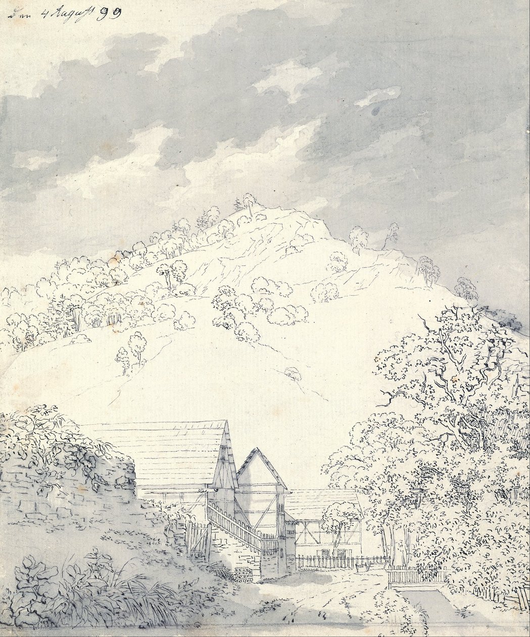 Bir Yamaçta Çiftlik Evleri by Caspar David Friedrich