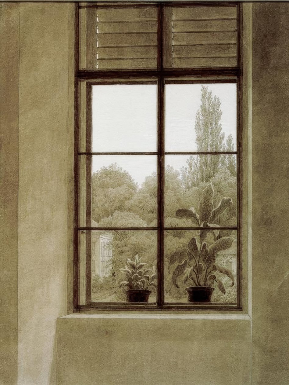 Park yeri olan pencere by Caspar David Friedrich