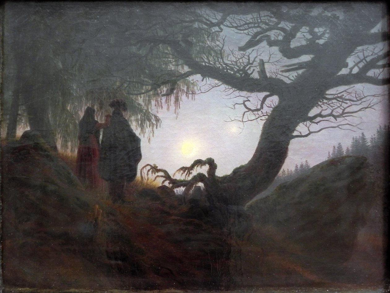 Ay düşünürken kadın ve erkek by Caspar David Friedrich
