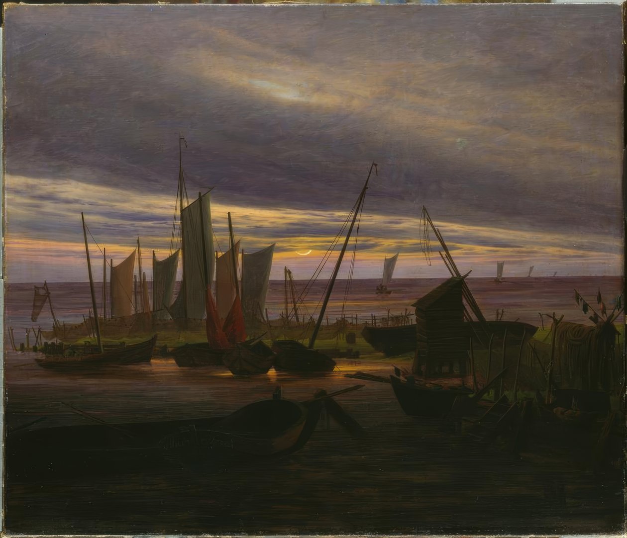 Akşam limanda gemiler by Caspar David Friedrich