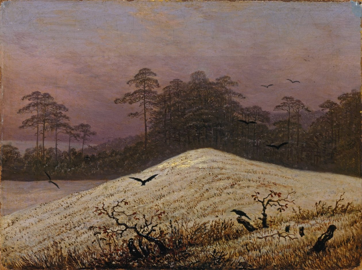 Kuzgunlar ile kar tepe by Caspar David Friedrich