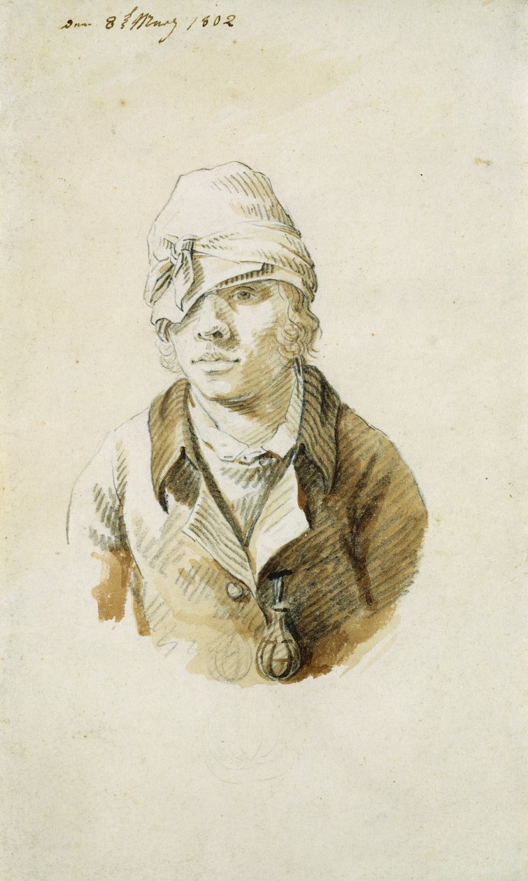 Kep ve Göz Bandı ile Otoportre, 8 Mayıs 1802 (kağıt üzerine kalem, fırça ve wc) by Caspar David Friedrich