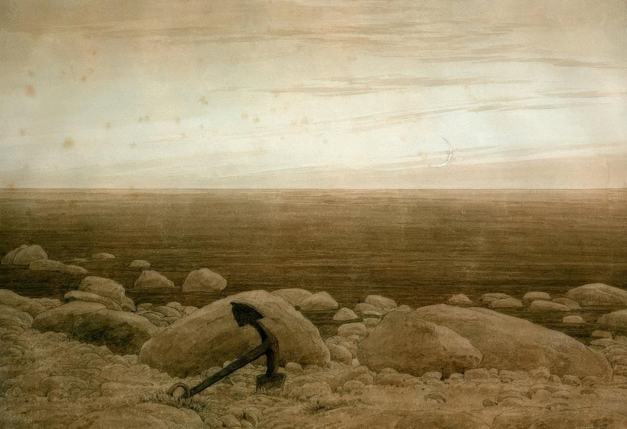 Çapa ve hilal ay ile taşlı plaj by Caspar David Friedrich