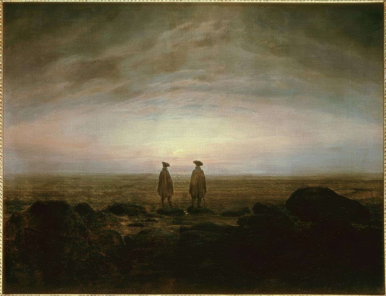 Ayın doğuşunda deniz kenarında iki adam by Caspar David Friedrich
