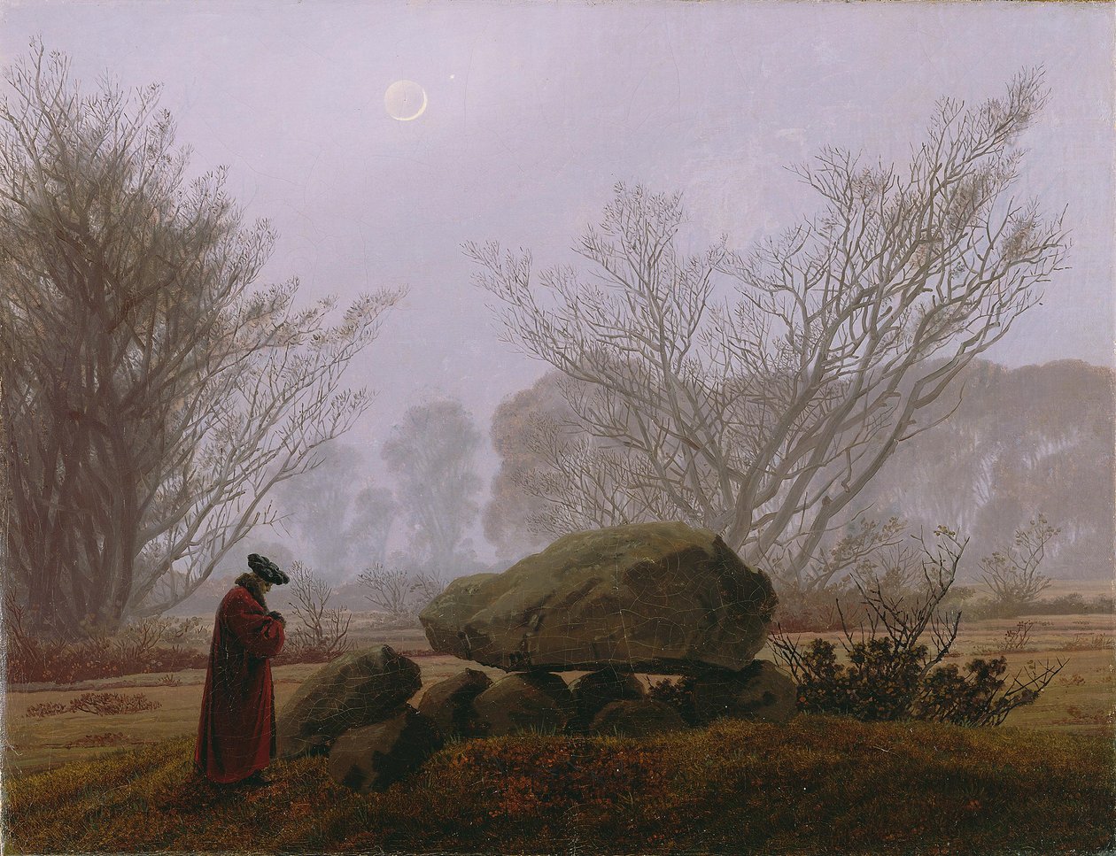 Alacakaranlıkta Yürüyüş, c.1830-5 (tuval üzerine yağlı boya) by Caspar David Friedrich