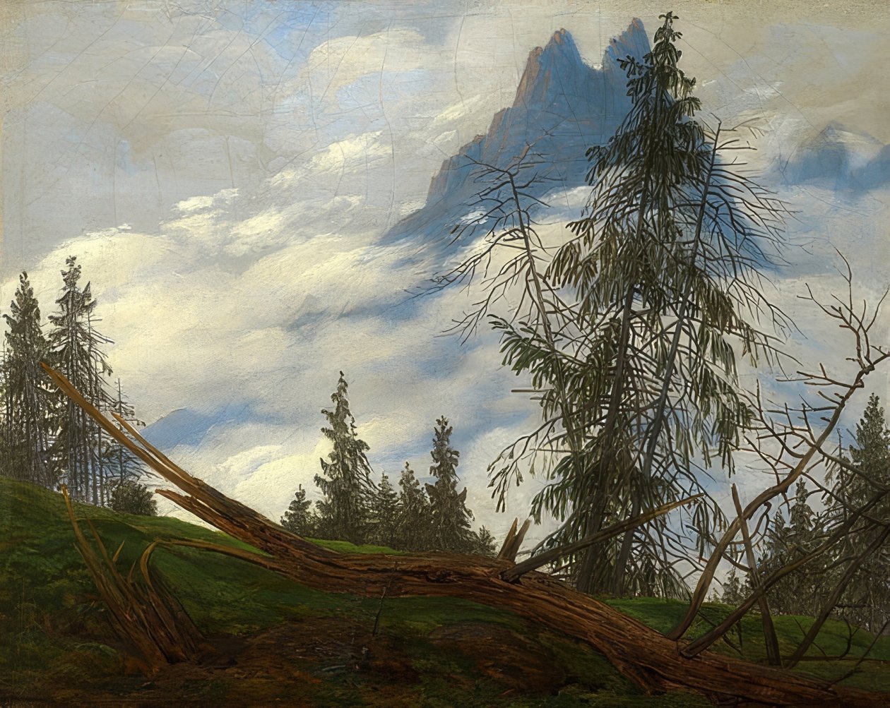 Hareketli bulutlu dağ zirveleri. 1835 civarında by Caspar David Friedrich
