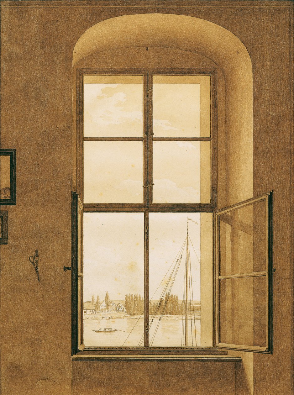 Sanatçının stüdyosundan görünüm (sağ pencere) by Caspar David Friedrich