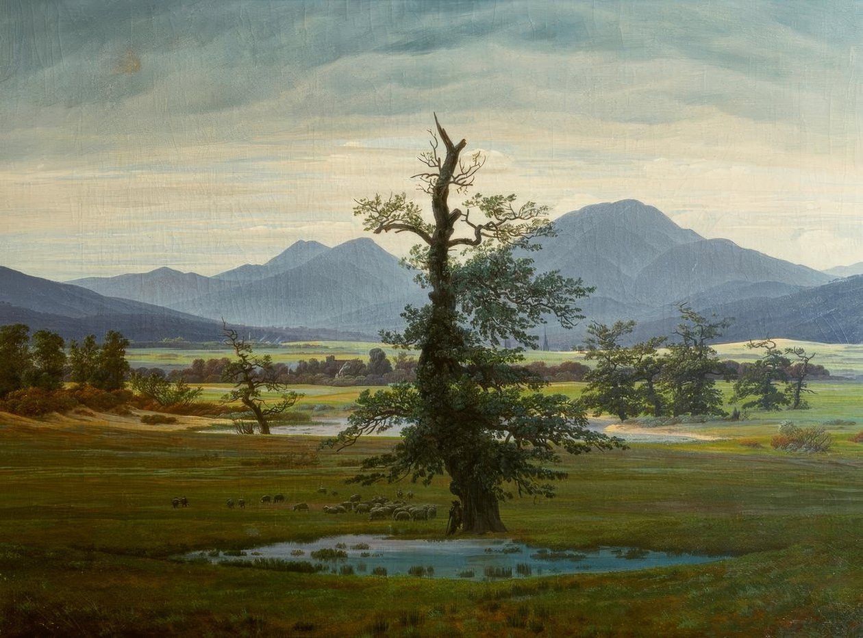 Sabah aydınlatmalı köy manzarası by Caspar David Friedrich