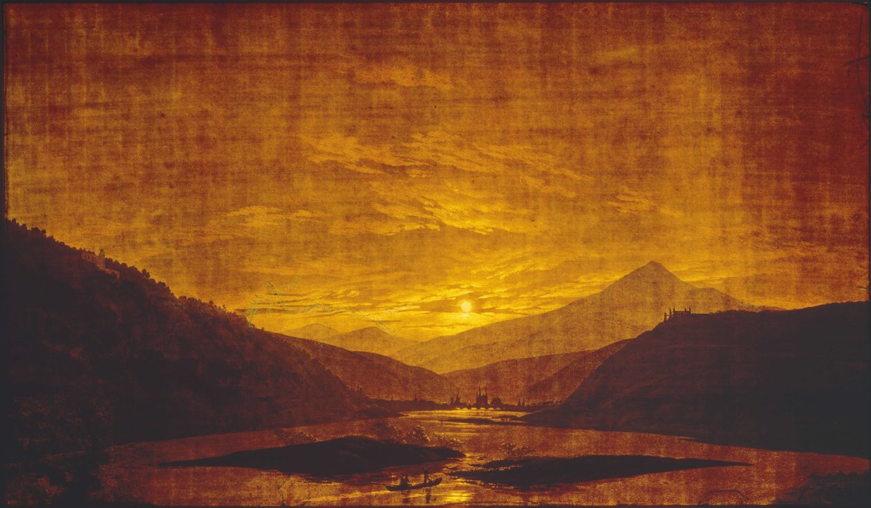 Gece nehir manzarası by Caspar David Friedrich