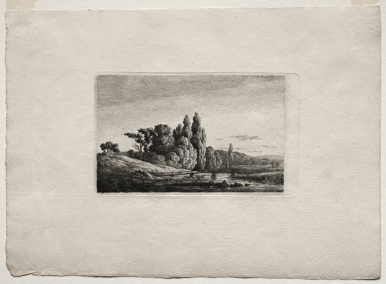 Bir Nehirde Ağaçların Önünde Haçlı Yaya Köprüsü, c.1803. by Caspar David Friedrich