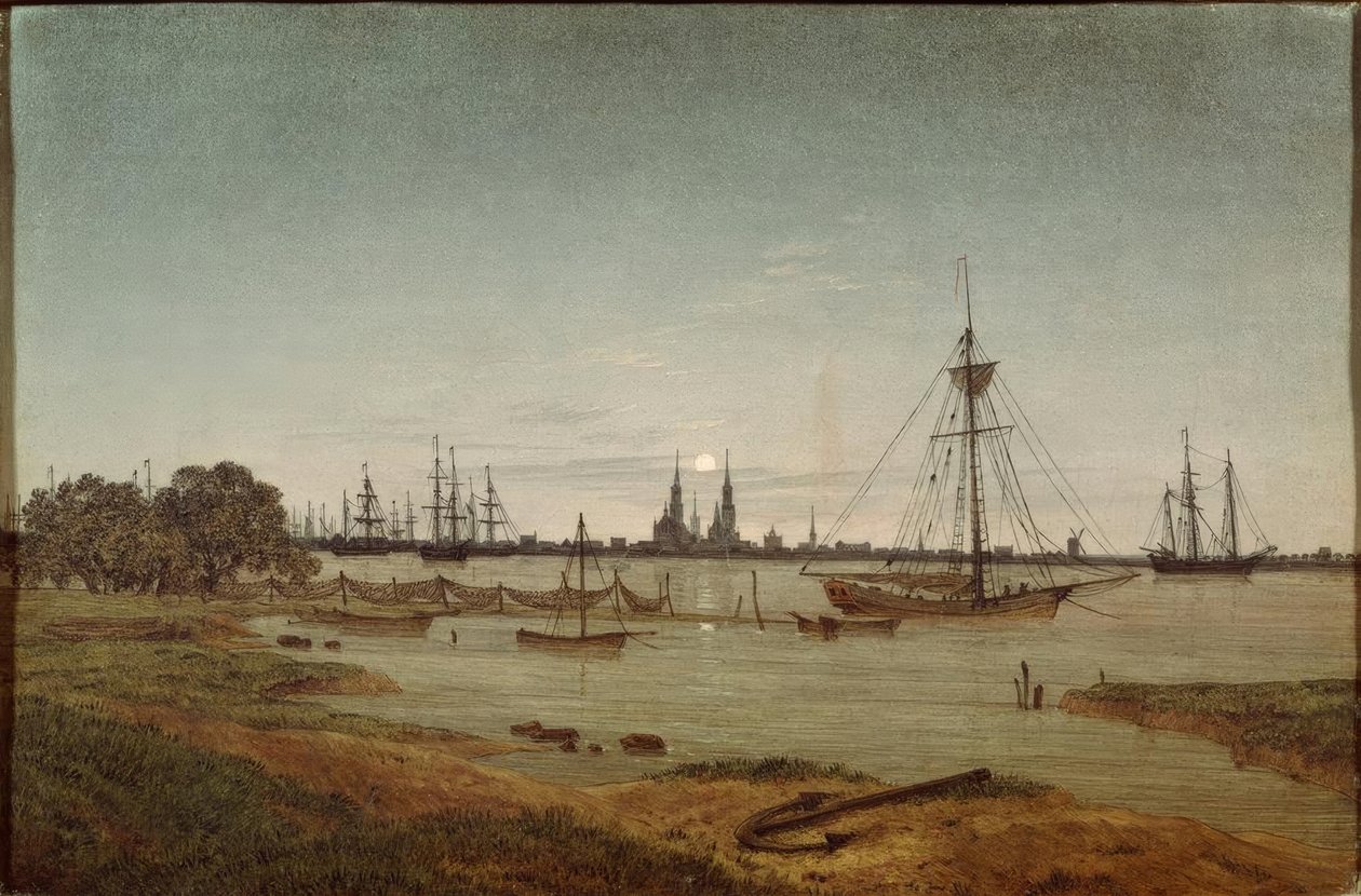 Ay ışığında liman by Caspar David Friedrich