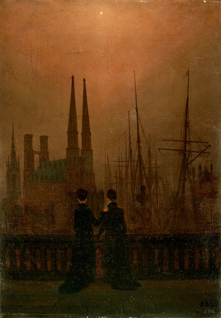 Gece Kızkardeşlerinde Liman, 1818-1820. by Caspar David Friedrich