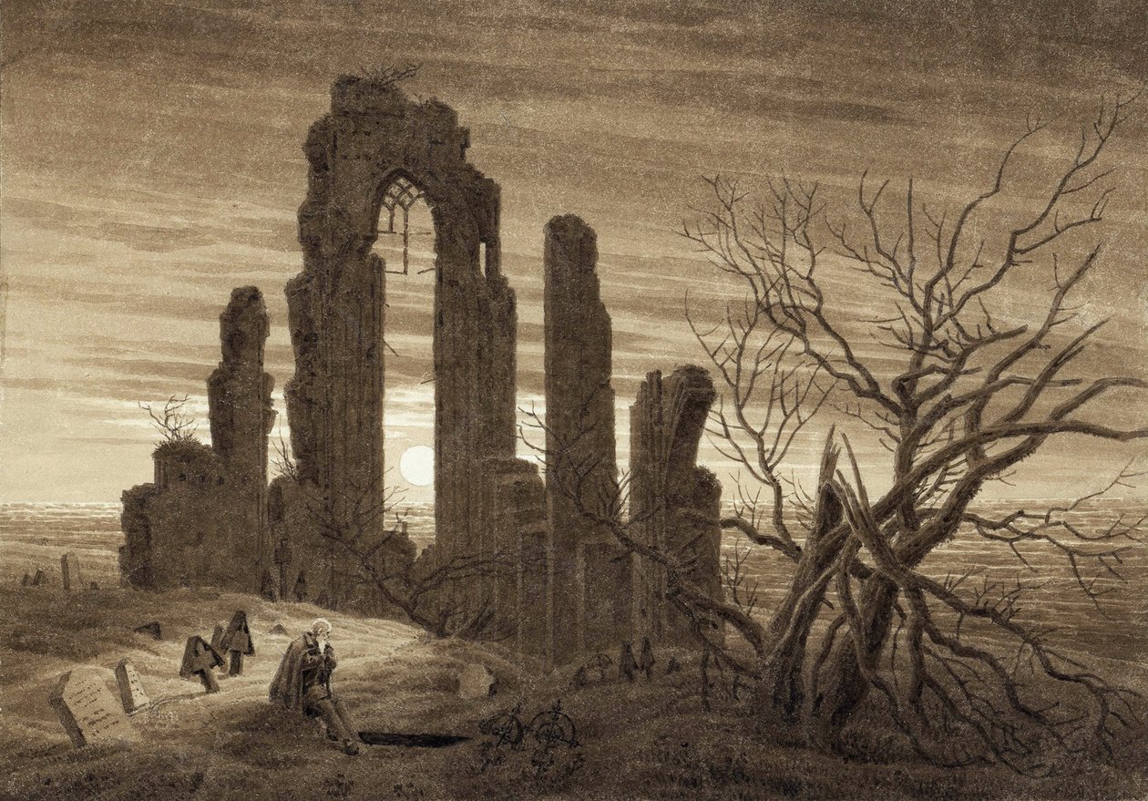 Kış, Gece, yaşlılık ve ölüm (günlerin saatleri ve insanın yaşları döngüsünden alıntı) - Caspar David Friedrich (1774-1840), kağıt üzerinde sepya (19.2x27.5 cm) by Caspar David Friedrich