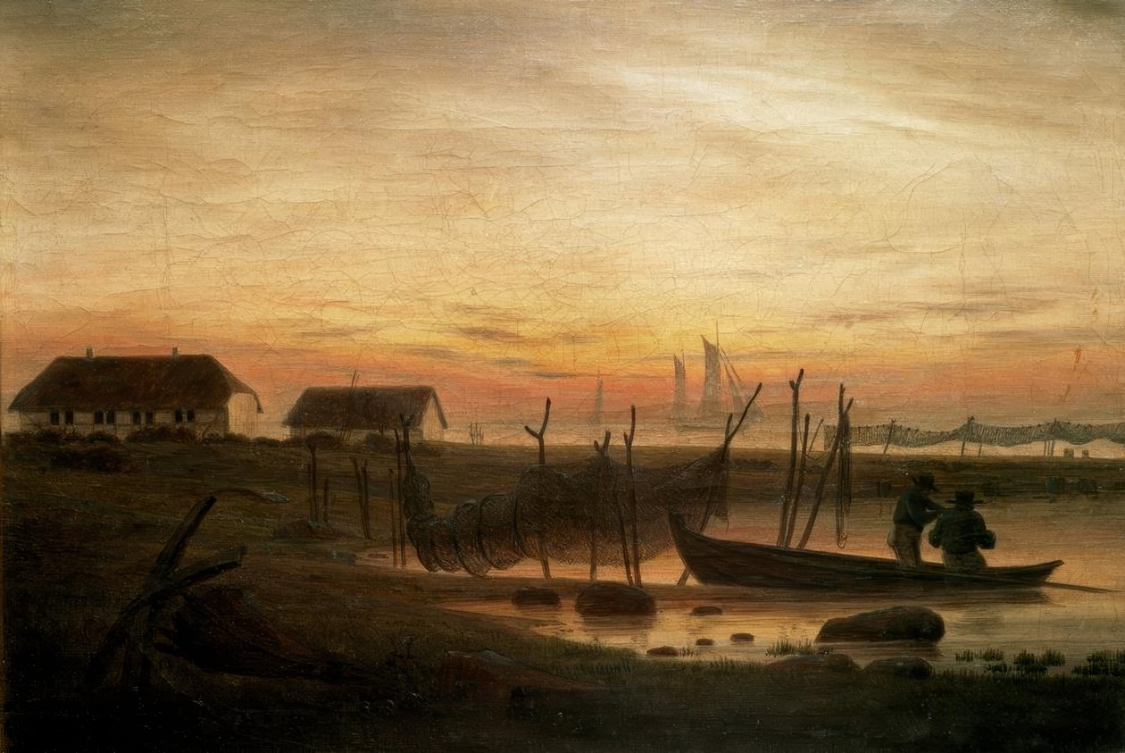 Akşam ışığında kıyı manzarası by Caspar David Friedrich