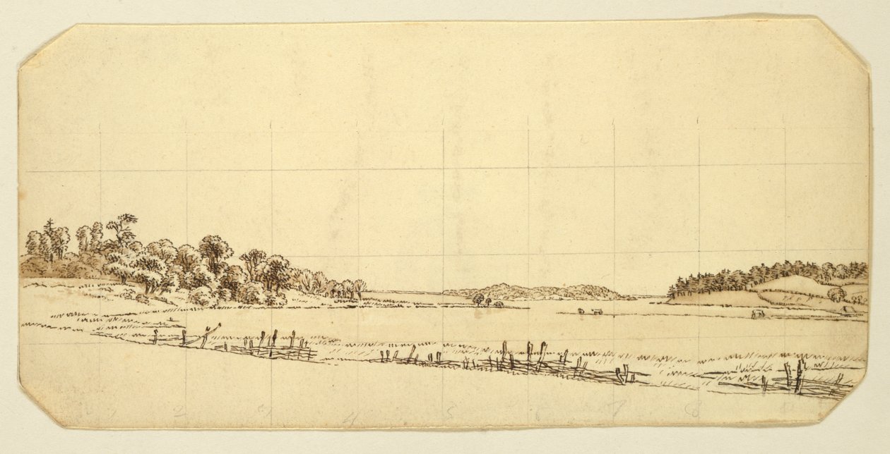 Lakeside, 1802-3 (kalem ve kahverengi mürekkep, kağıt üzerinde kurşun kalemle yıkanır) by Caspar David Friedrich