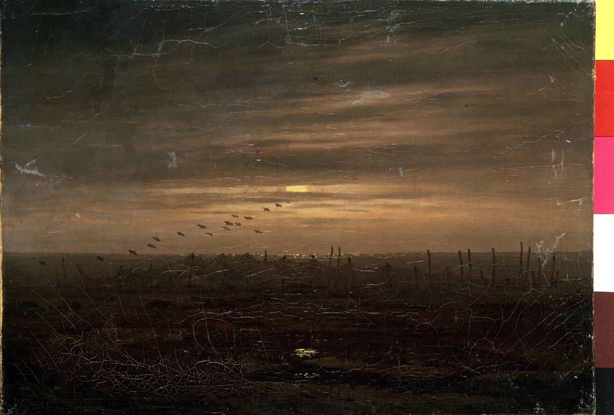 ""Balık ağları"" (Balık ağları) Gün batımında manzara. Caspar David Friedrich
