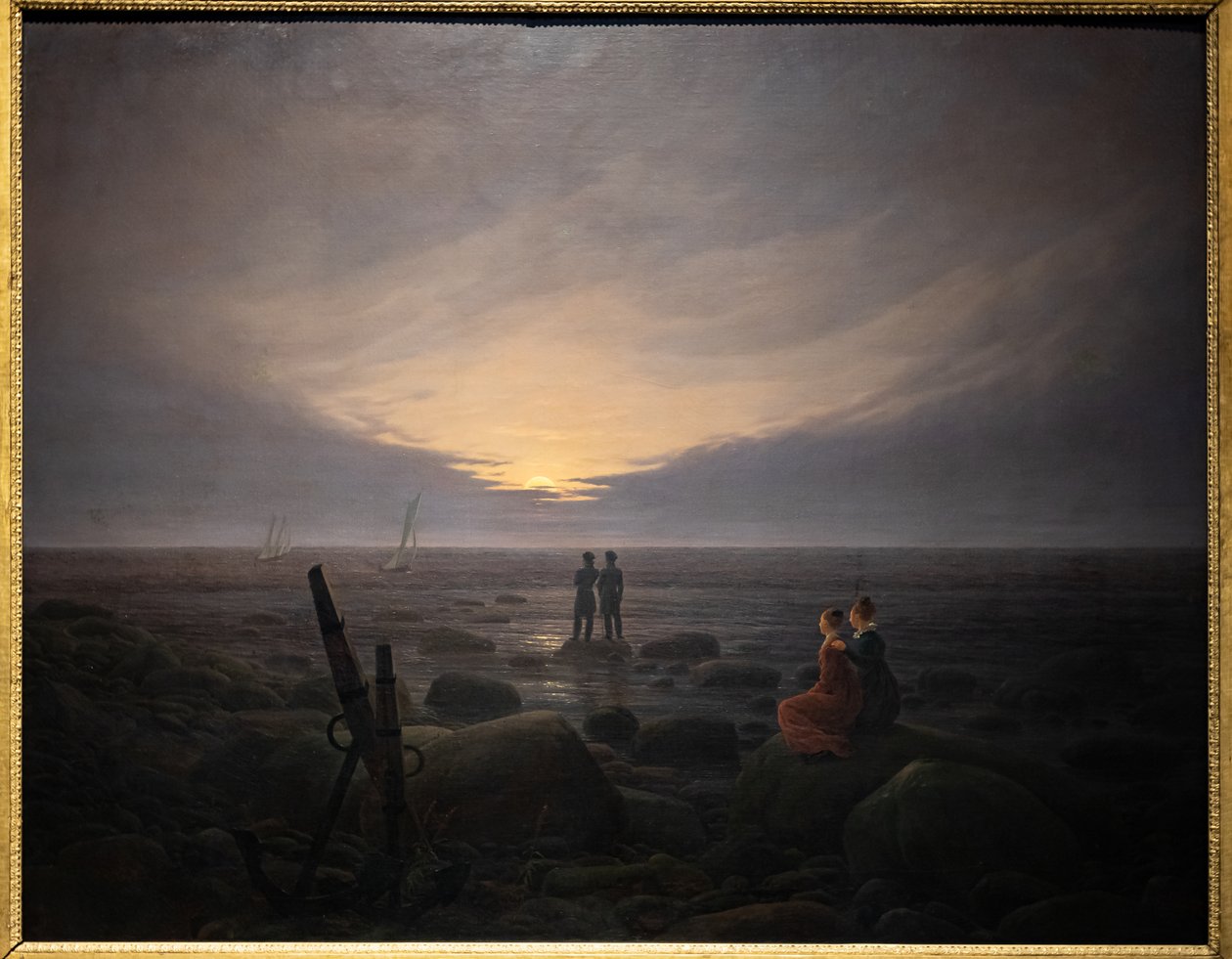 Denizin üzerinde yükselen ay (tuval üzerine yağlı boya) by Caspar David Friedrich