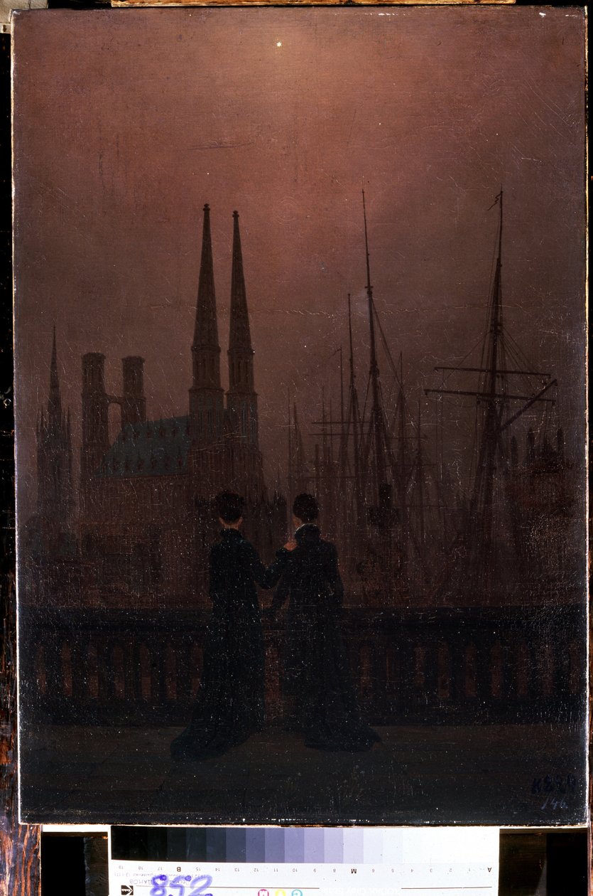 ""Limanda veya Kızkardeşlerde Akşam"" (Limanda Bir Gece (Kızkardeşler)) Caspar David Friedrich (1774-1840) tarafından Tablo 1818-1820 Boyut 74x52 cm Hermitage Müzesi, Sankt Petersburg by Caspar David Friedrich