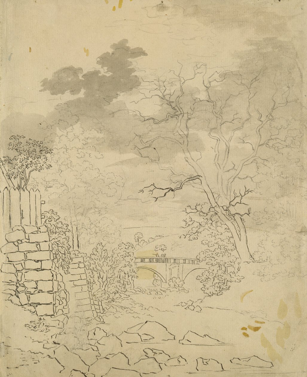 Köprülü Akış, c.1799 (kağıt üzerine kurşun kalem, tükenmez kalem ve mürekkep) by Caspar David Friedrich