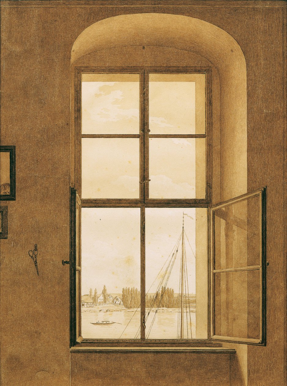 Sanatçının stüdyosunun penceresinden görünüm, sağ pencere, 1805-1806. by Caspar David Friedrich