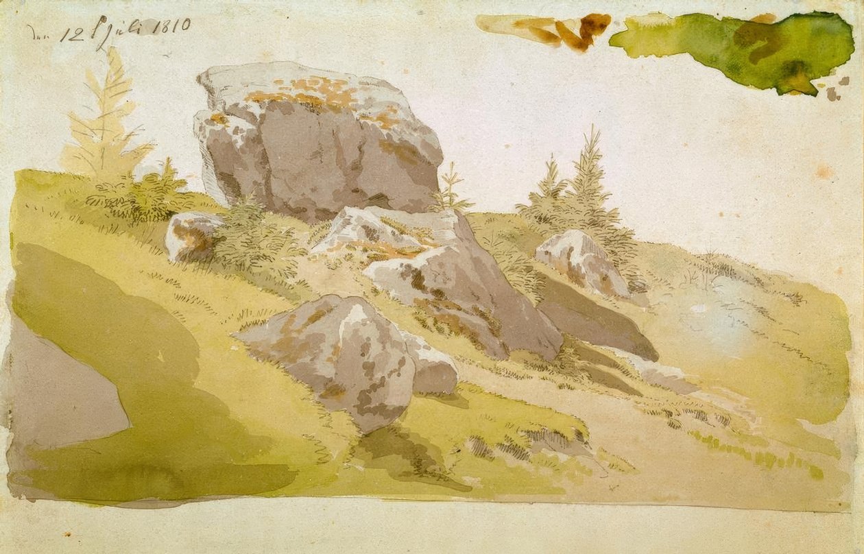 Dev Dağlarda kayalarla dolu çayır by Caspar David Friedrich