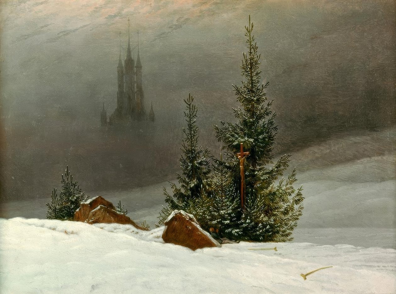 Kilise ile kış manzarası by Caspar David Friedrich