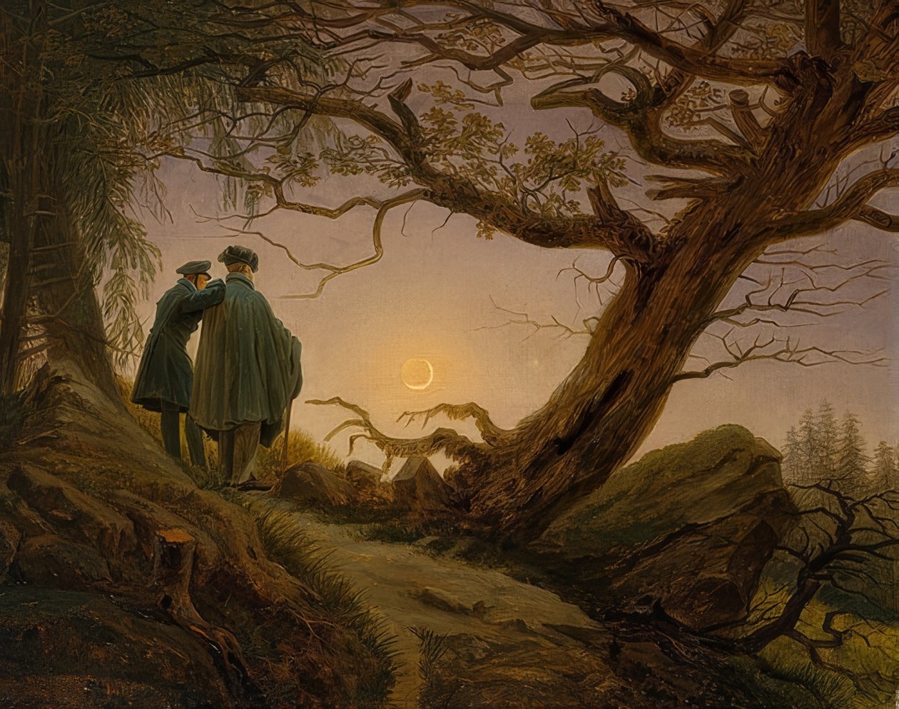 Ay düşünürken iki adam. 1825-30 civarında by Caspar David Friedrich