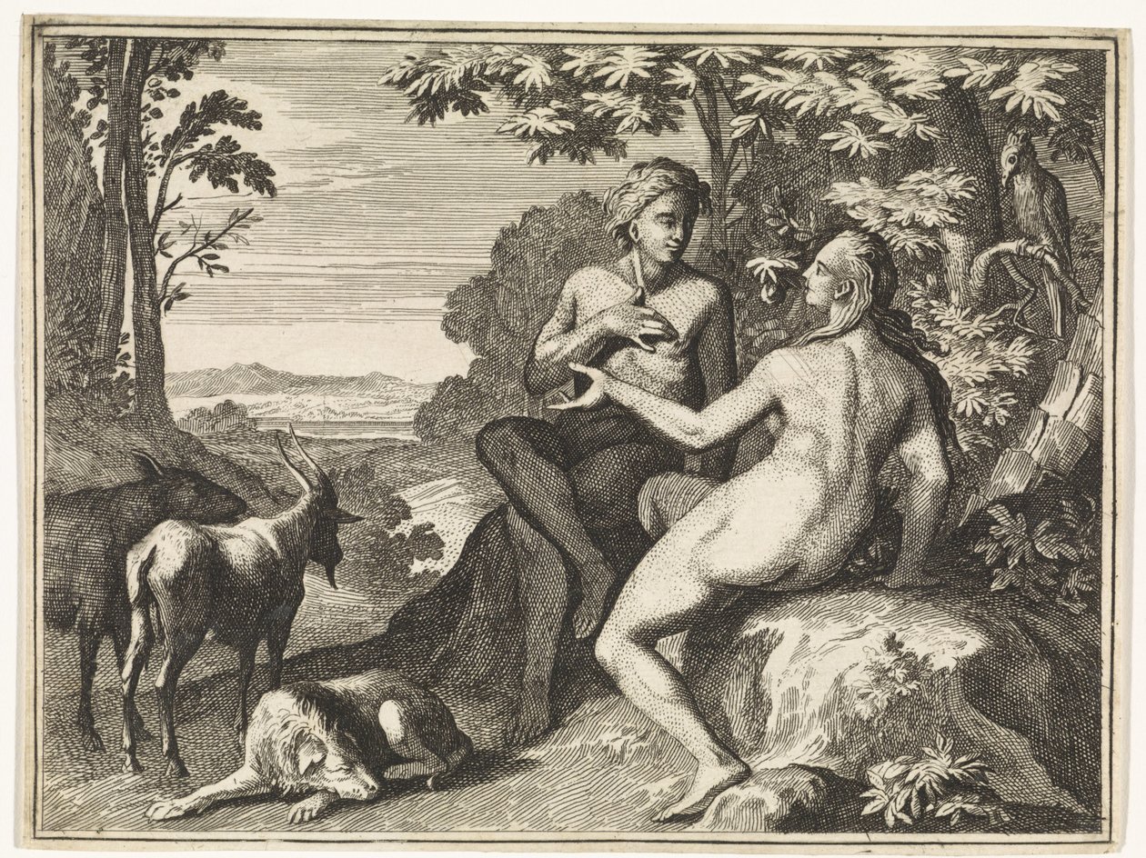 Adem ve Havva cennette hayvanlarla çevrili by Caspar Luyken