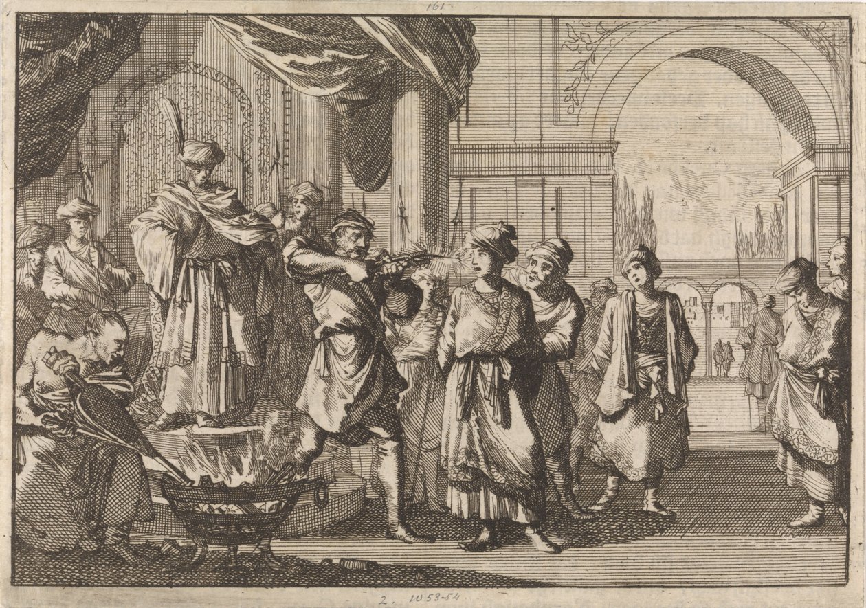 İran Şahı IV. Selim, kardeşini kızgın demirle kör ederken, 1694 by Caspar Luyken