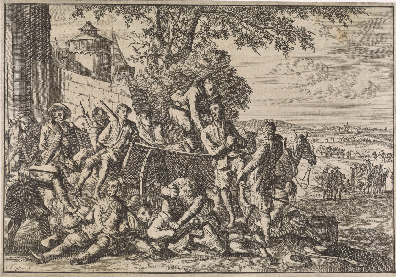 İspanyol askerleri arabalara yüklenip götürülüyor, 1641 by Caspar Luyken