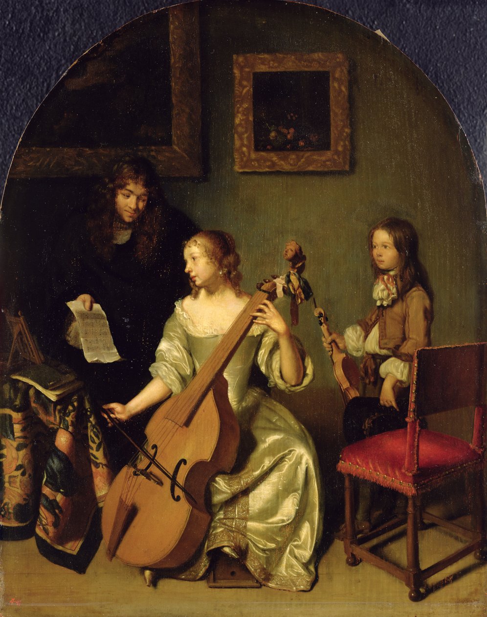Bassviol Oyuncusu, 1665 by Caspar Netscher