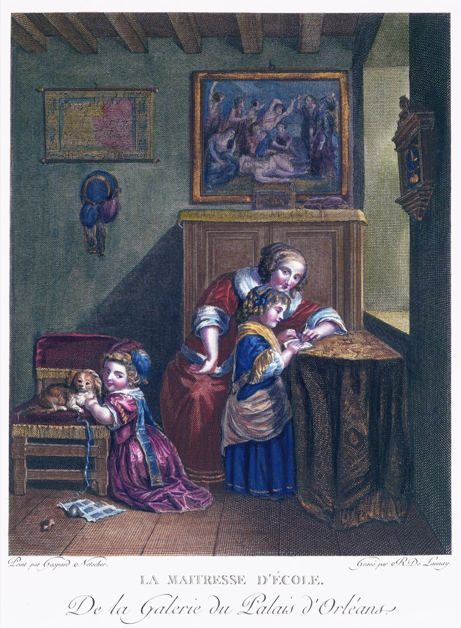 R. Delaunay tarafından kazınmış Okul Hanımı by Caspar after Netscher
