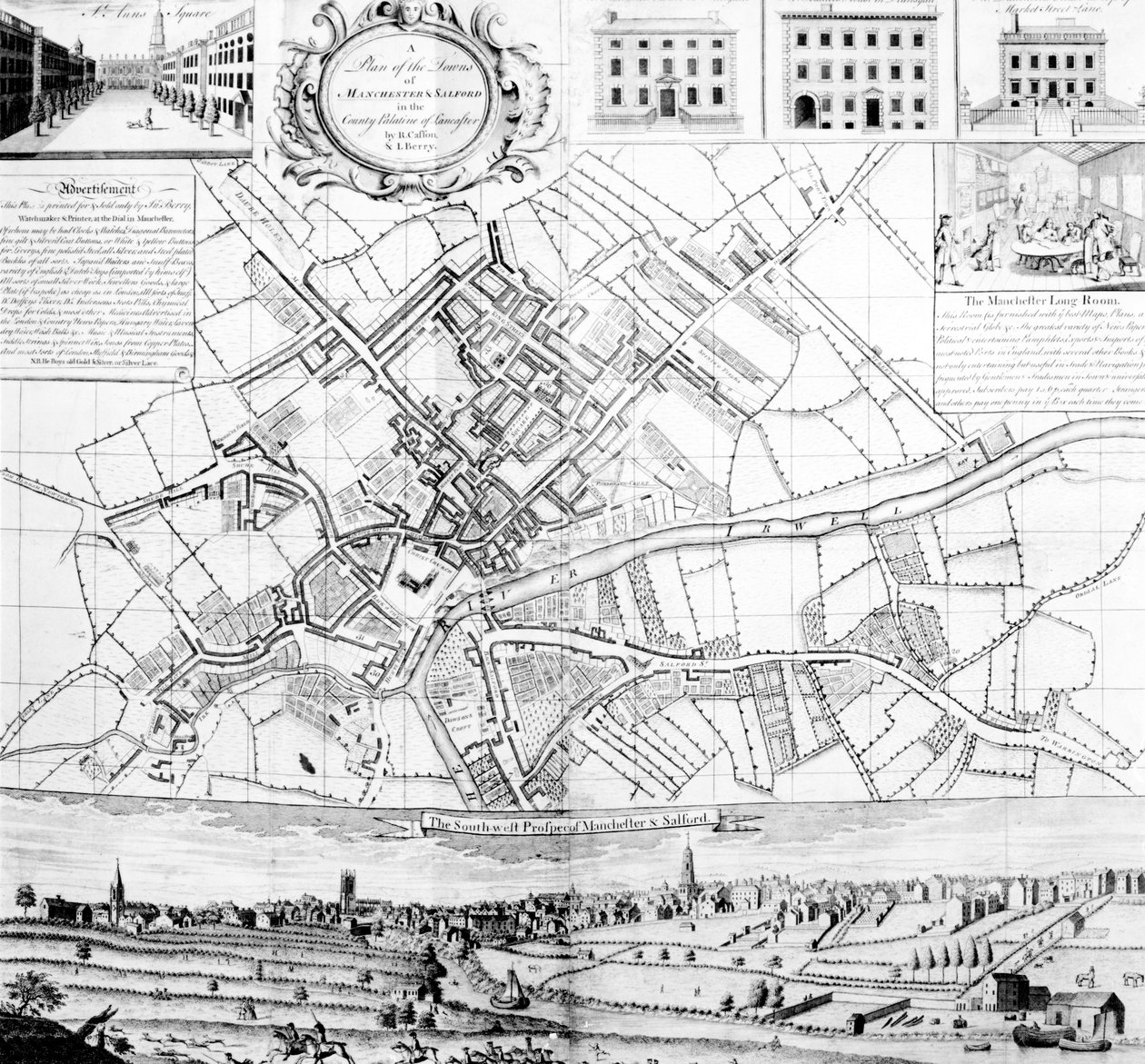 Manchester Haritası, 1751 by Casson and Berry